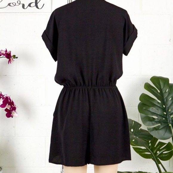 Black Short Sleeve Polyester shorts Romper - Picture 2 of 2
